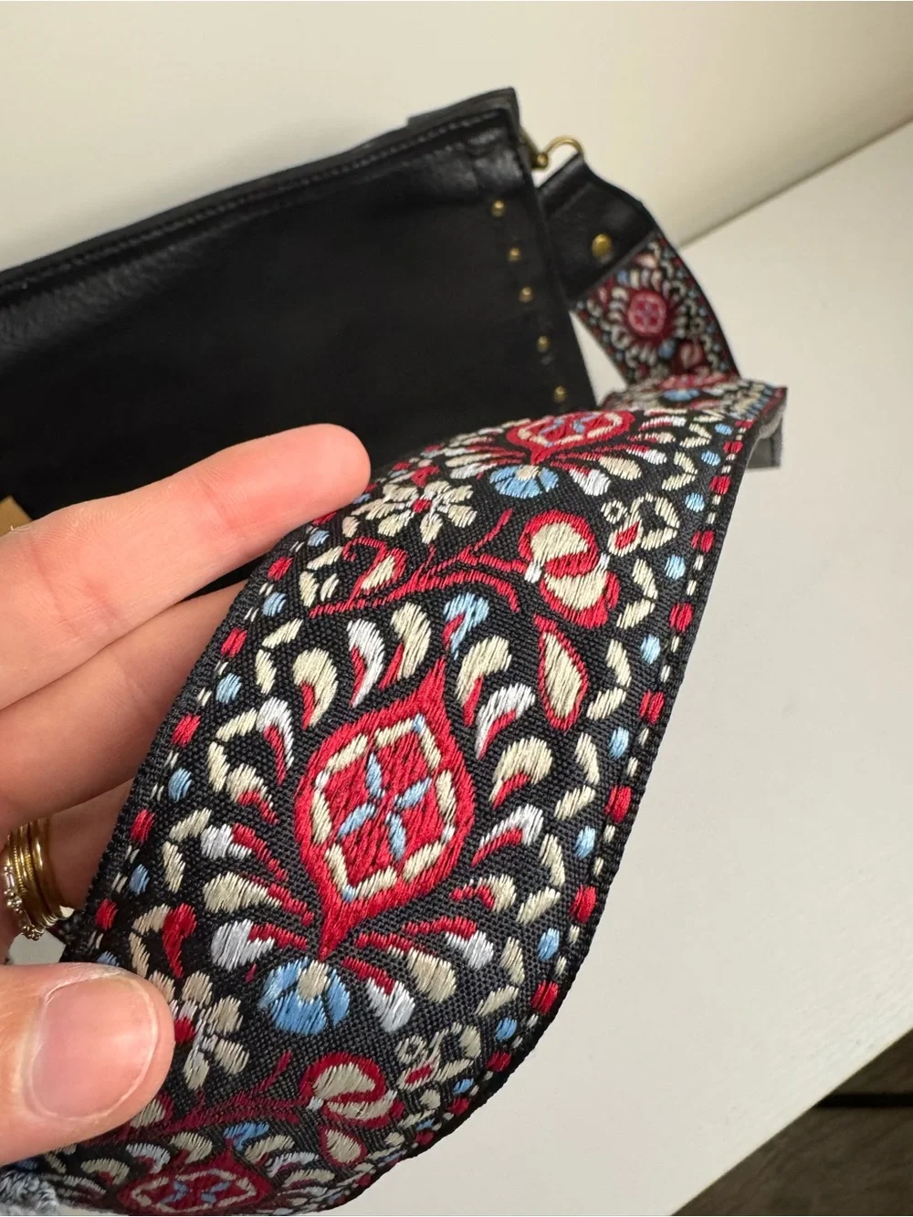 Ampere Creations Black Crossbody Bag Embroidered Strap Tassel Boho Western NWT